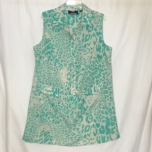 Animal Print Popover Dress 1X Teal Aqua With Pockets